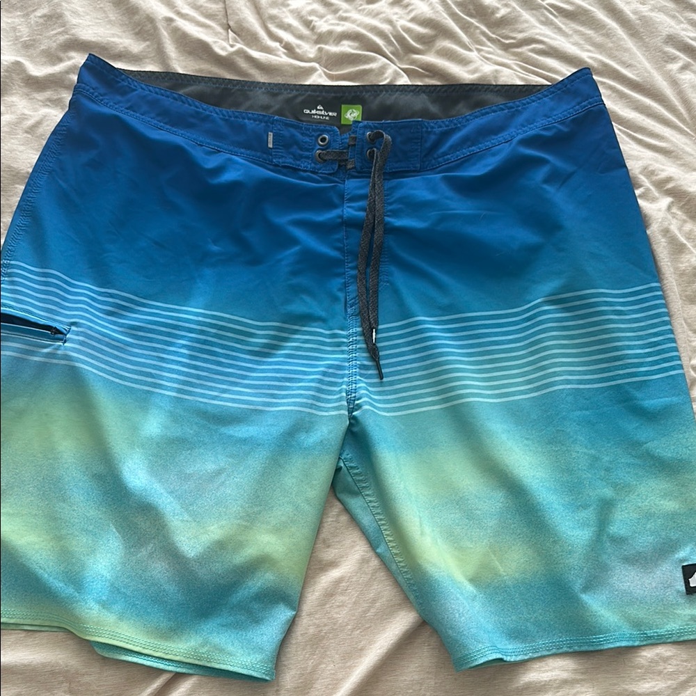 Quiksilver Blue and Green Board Shorts Gradient Swimwear